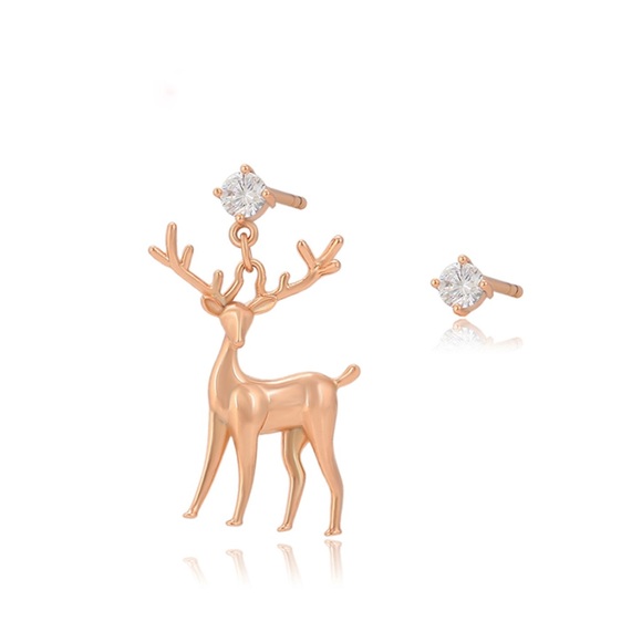Christmas Deer Stud Earrings 18k Gold Color Luxury Jewelry - Picture 5 of 6
